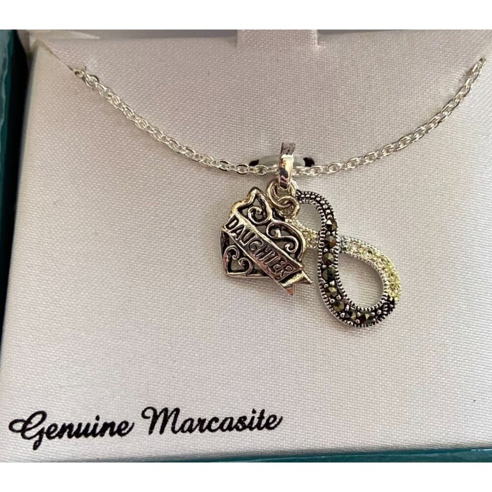Silver Luxuries Necklace Daughter Genuine Marcasite 18" Silver NEW